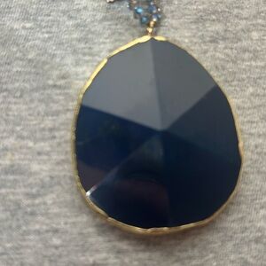 Elegant Gold and Blue Pendant Necklace | beaded chain.